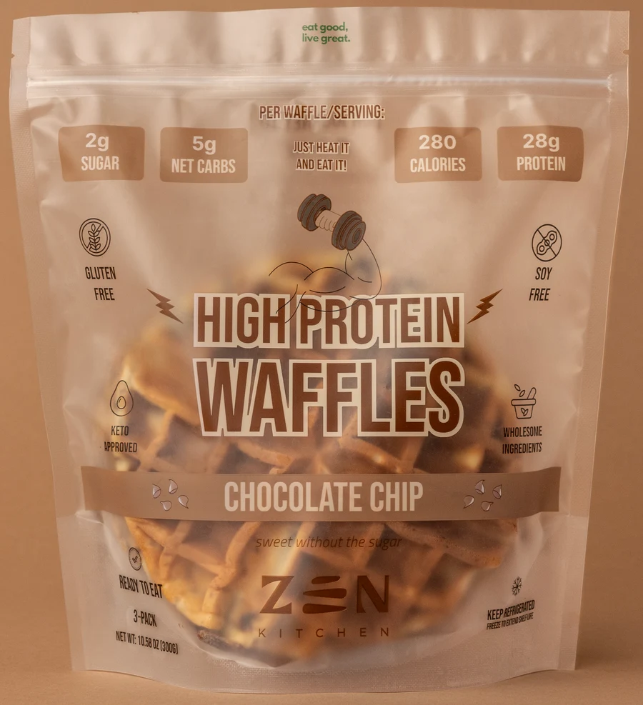 Zen Chocolate Chip protein waffle pack